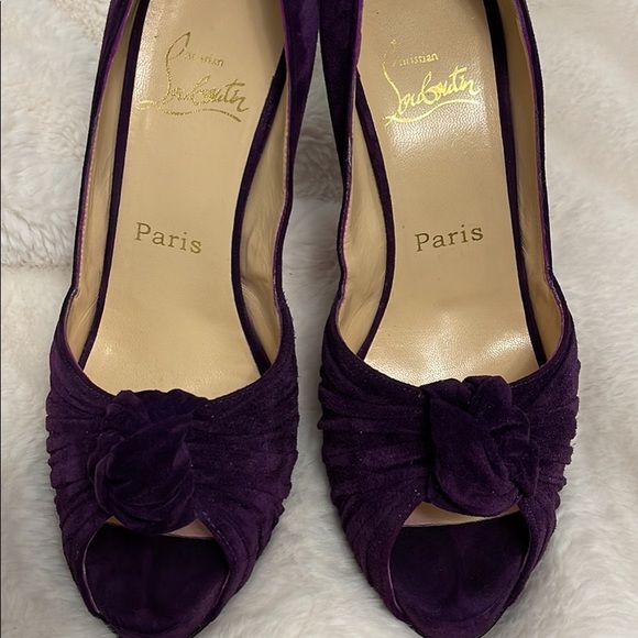 Christian Louboutin Purple Suede Peep-Toe Heels - Picture 3 of 7